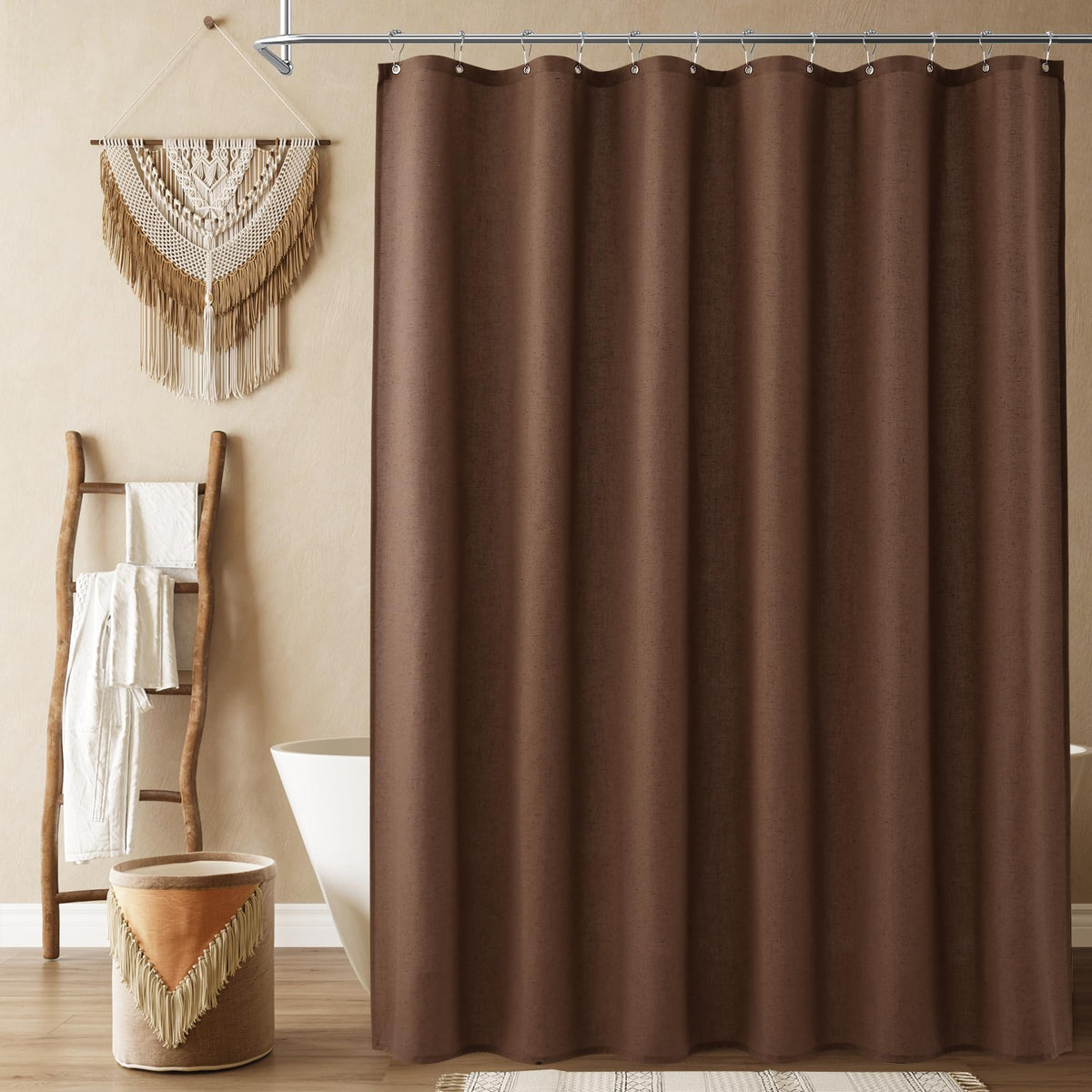 Naturoom Linen Shower Curtain 72 Inch Long for Bathroom Beige 1 Panel