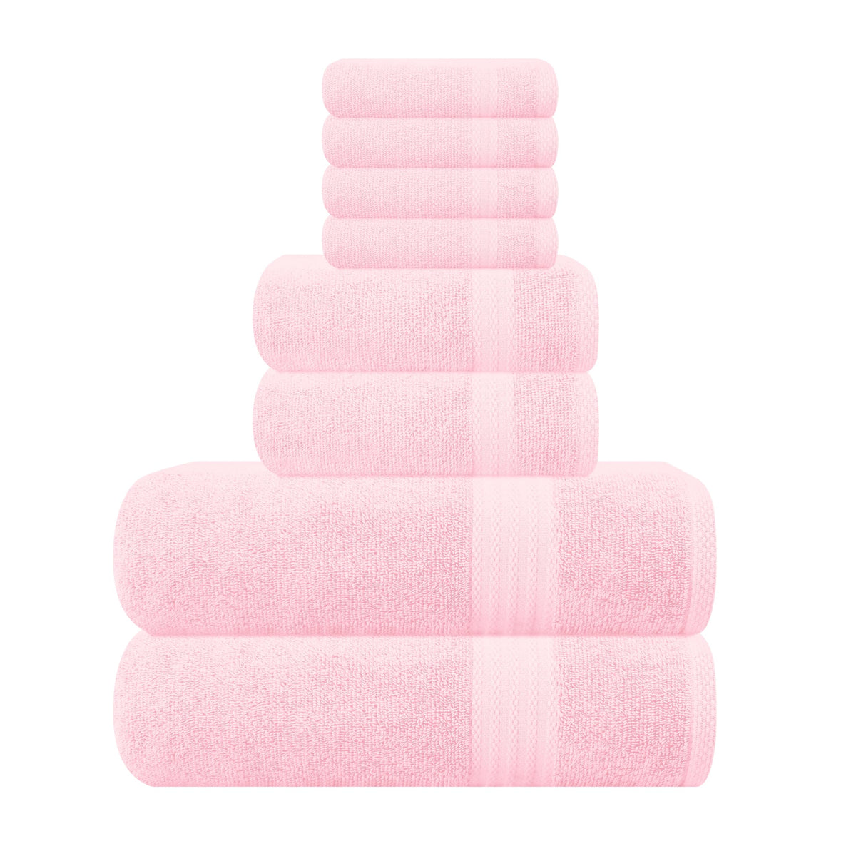 GLAMBURG Ultra Soft 8-Piece Towel Set - 100% Pure Ringspun Cotton, Contains 2 Oversized Bath Towels 27x54, 2 Hand Towels 16x28, 4 Wash Cloths 13x13 - Ideal for Everyday use, Hotel & Spa - Pink