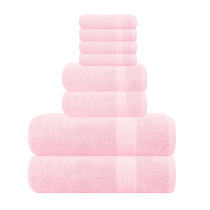 GLAMBURG Ultra Soft 8-Piece Towel Set - 100% Pure Ringspun Cotton, Contains 2 Oversized Bath Towels 27x54, 2 Hand Towels 16x28, 4 Wash Cloths 13x13 - Ideal for Everyday use, Hotel & Spa - Pink