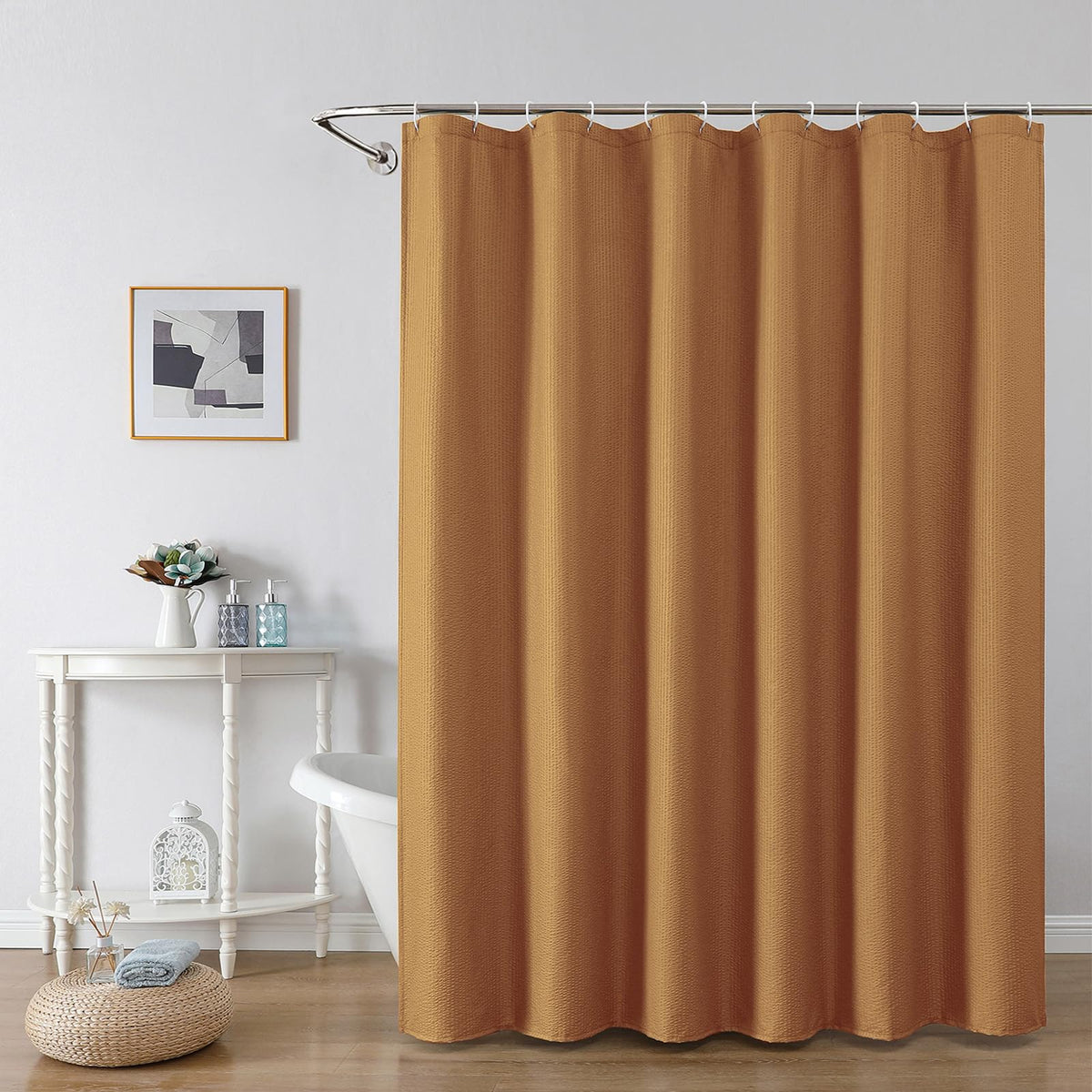 OWENIE Pink Shower Curtain for Bathroom 72x72 Inch, 3D Embossed Textured Waffle Fabric Shower Curtains, Soft Hotel Farmhouse Style, Water Repellent, Machine Washable, Pink, 72" W x 72" L