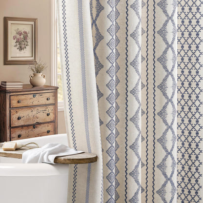 Natural Linen Boho Shower Curtain,72" W x 72" L