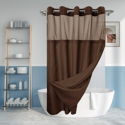 River Dream No Hook Shower Curtain with Snap-in Liner Set, White, 71x74