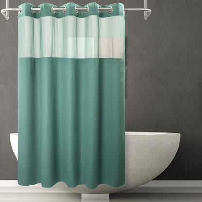 River Dream Waffle No Hook Shower Curtain with Liner,Navy Blue,71x74