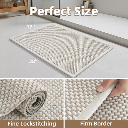 PADOOR-Bath Mat-Super Absorbent Chenille Bathroom Mats-Rubber Backed Bath Mats for Bathroom Non Slip, Easy Clean Bathroom Rugs Front of Bathtub,Shower Room,Sink-17×28, Beige&Cream