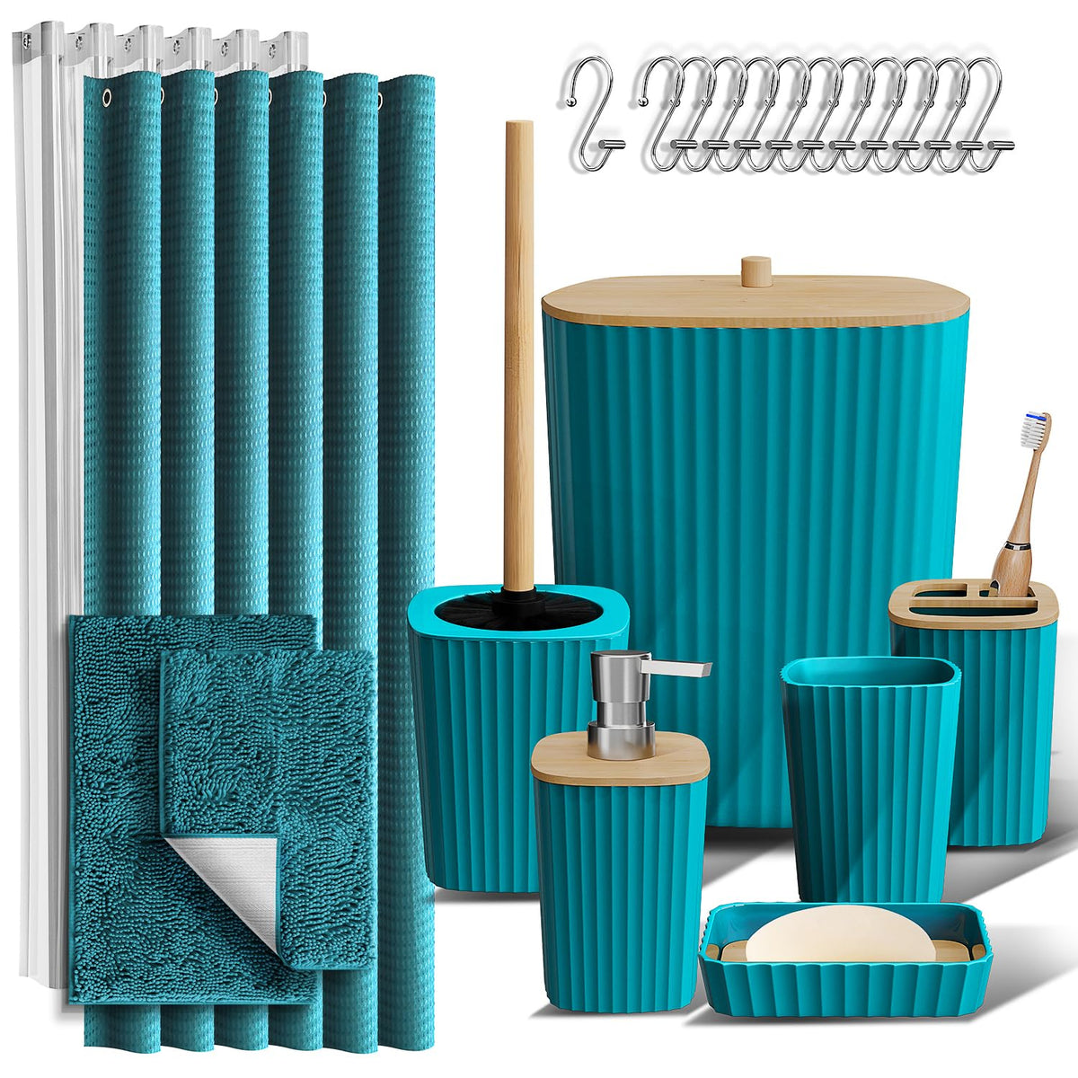 Clara Clark Black Bathroom Set, Shower Curtain Set, Bathroom Accessory Set
