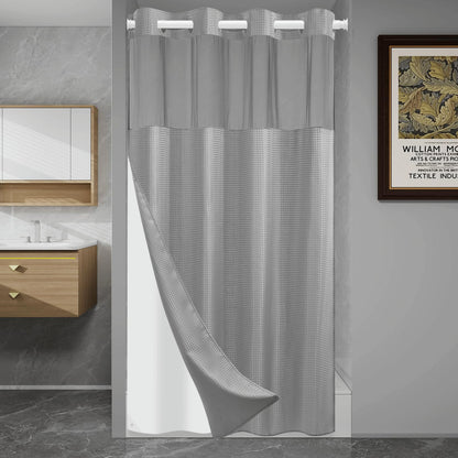 SORTTO Ringless Waffle Shower Curtain with Snap in Liner Set, 71x74, Grey