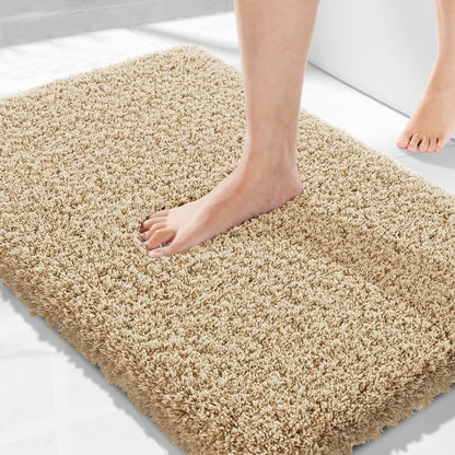 Yimobra Bathroom Rugs Non Slip Washable, Ultra Soft and Water Absorbent Bath Mats, Fluffy Shower Mat Outside, Plush Matts for Bathroom Floor/Sink, 24X17, Home Decor Accessories, Light Gray and White
