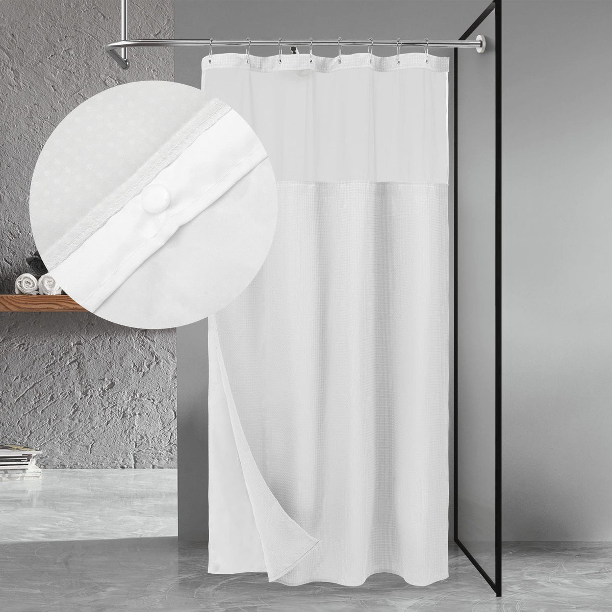 N&Y HOME Waffle Weave Shower Curtain with Snap-in Liner Set White, 71x72