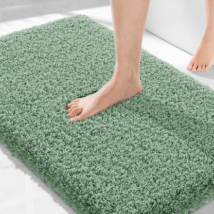 Yimobra Bathroom Rugs Non Slip Washable, Ultra Soft and Water Absorbent Bath Mats, Fluffy Shower Mat Outside, Plush Matts for Bathroom Floor/Sink, 24X17, Home Decor Accessories, Light Gray and White