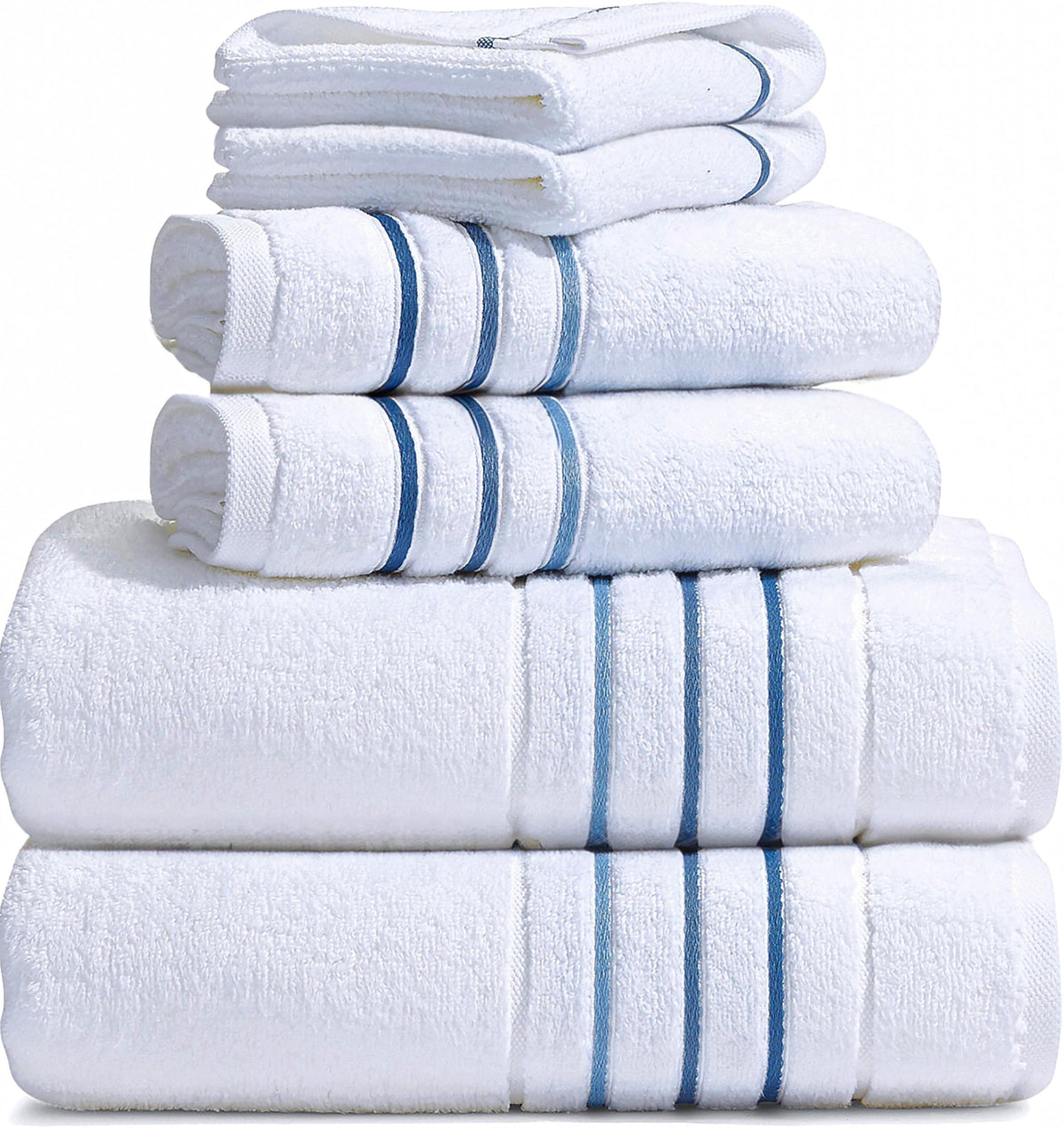 Bath Towels Set for Bathroom – Luxury 6-Piece Cotton Towels, Soft Absorbent & Quick Dry, 600 GSM Bath Towels for Bathroom, Hotel Spa Quality (White/Charcoal, 6- Bath Towel Set)