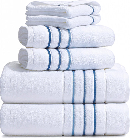 Bath Towels Set for Bathroom – Luxury 6-Piece Cotton Towels, Soft Absorbent & Quick Dry, 600 GSM Bath Towels for Bathroom, Hotel Spa Quality (White/Charcoal, 6- Bath Towel Set)