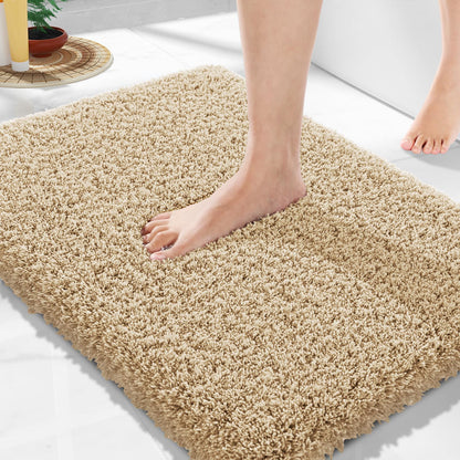 Yimobra Bathroom Rugs Non Slip Washable, Ultra Soft and Water Absorbent Bath Mats, Fluffy Shower Mat Outside, Plush Matts for Bathroom Floor/Sink, 24X17, Home Decor Accessories, Light Gray and White
