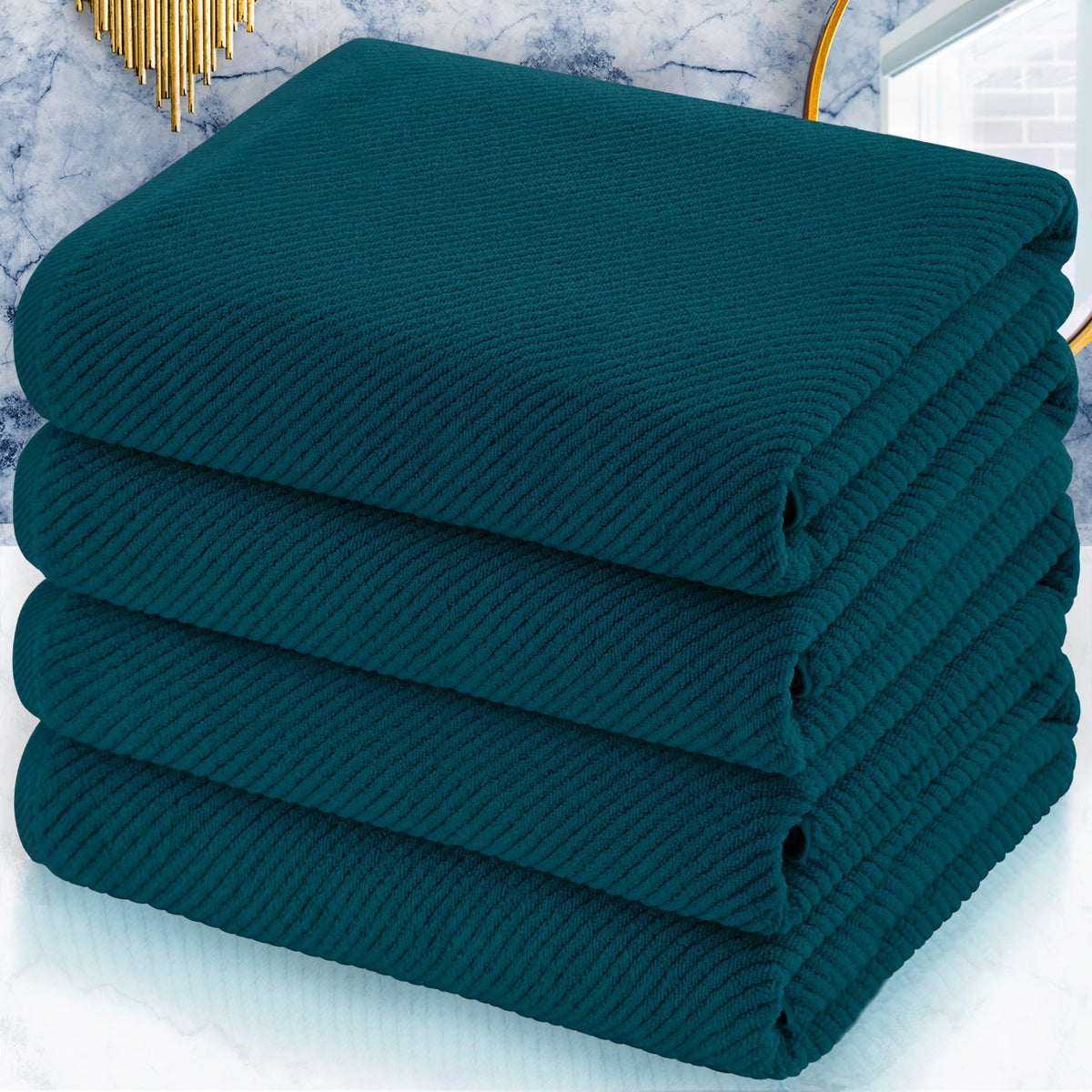 VOOVA & MOVAS 6PC Towel Set, 100% Cotton, Aqua Teal