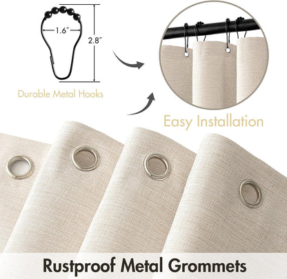 MIULEE Beige Scalloped Shower Curtain Linen Textured with 12 Metal Hooks Cute Heavy Duty Washable Waterproof Neutral Thick Cloth Shower Curtains with Black Border for Bathroom Bathtub,W72*L72 Cream