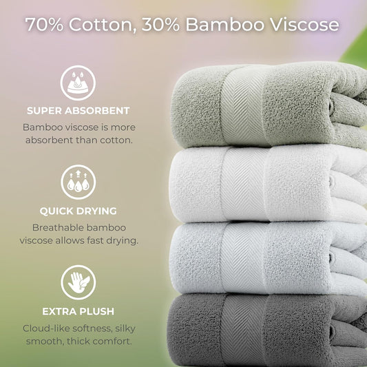Viscose from Bamboo Bath Towels Set of 6 - Extra Plush 700 GSM Quick Dry Cotton Blend for Luxury Bathroom Comfort - Super Soft, Large, Absorbent - Mist