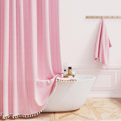 BTTN Cream Boho Farmhouse Linen Heavy Duty Shower Curtain Set, 72x72, Beige