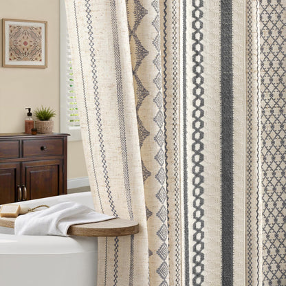 Natural Linen Boho Shower Curtain,72" W x 72" L