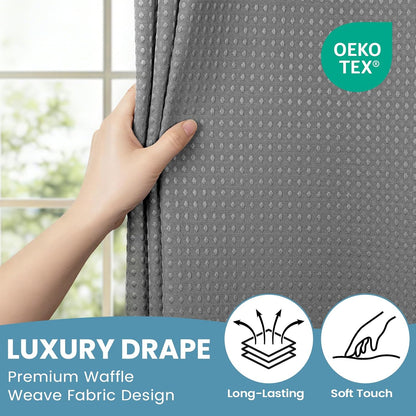 SORTTO Ringless Waffle Shower Curtain with Snap in Liner Set, 71x74, Grey