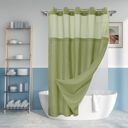 River Dream No Hook Shower Curtain with Snap-in Liner Set, White, 71x74