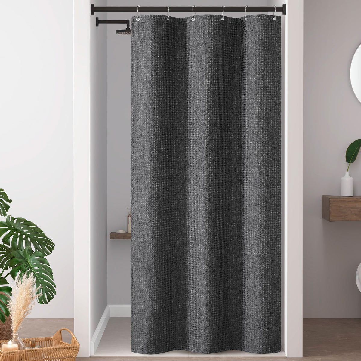 Madison Park Spa Waffle Shower Curtain for Bathroom, 72 x 72, Grey