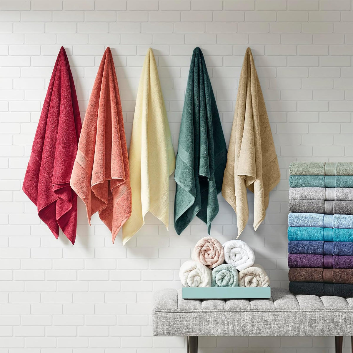 Madison Park 800GSM 100% Cotton Bathroom Bath Towel Set of 8, Natural