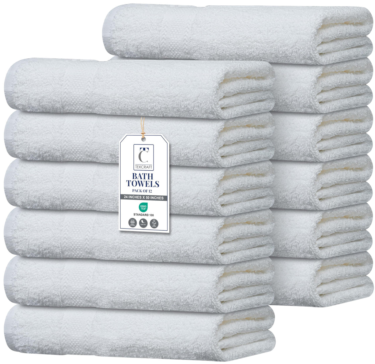 Large Bath Towels Set of 6 – 100% Cotton Terry – 24" x 50" – Quick Dry, Soft & Highly Absorbent – Grey Towels for Bathroom, Gym, Spa, Pool & Daily Use