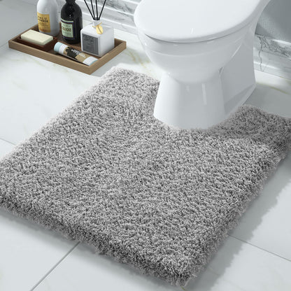 Yimobra Bathroom Rugs Non Slip Washable, Ultra Soft and Water Absorbent Bath Mats, Fluffy Shower Mat Outside, Plush Matts for Bathroom Floor/Sink, 24X17, Home Decor Accessories, Light Gray and White