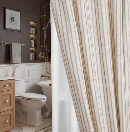 Farmhouse Striped Shower Curtain Set, Linen Blend Fabric with Detachable Polyester Liner, Breathable & Machine Washable, Rustic Sage for Bathroom Decor Standard 72" W x 72" L - Hooks Not Included