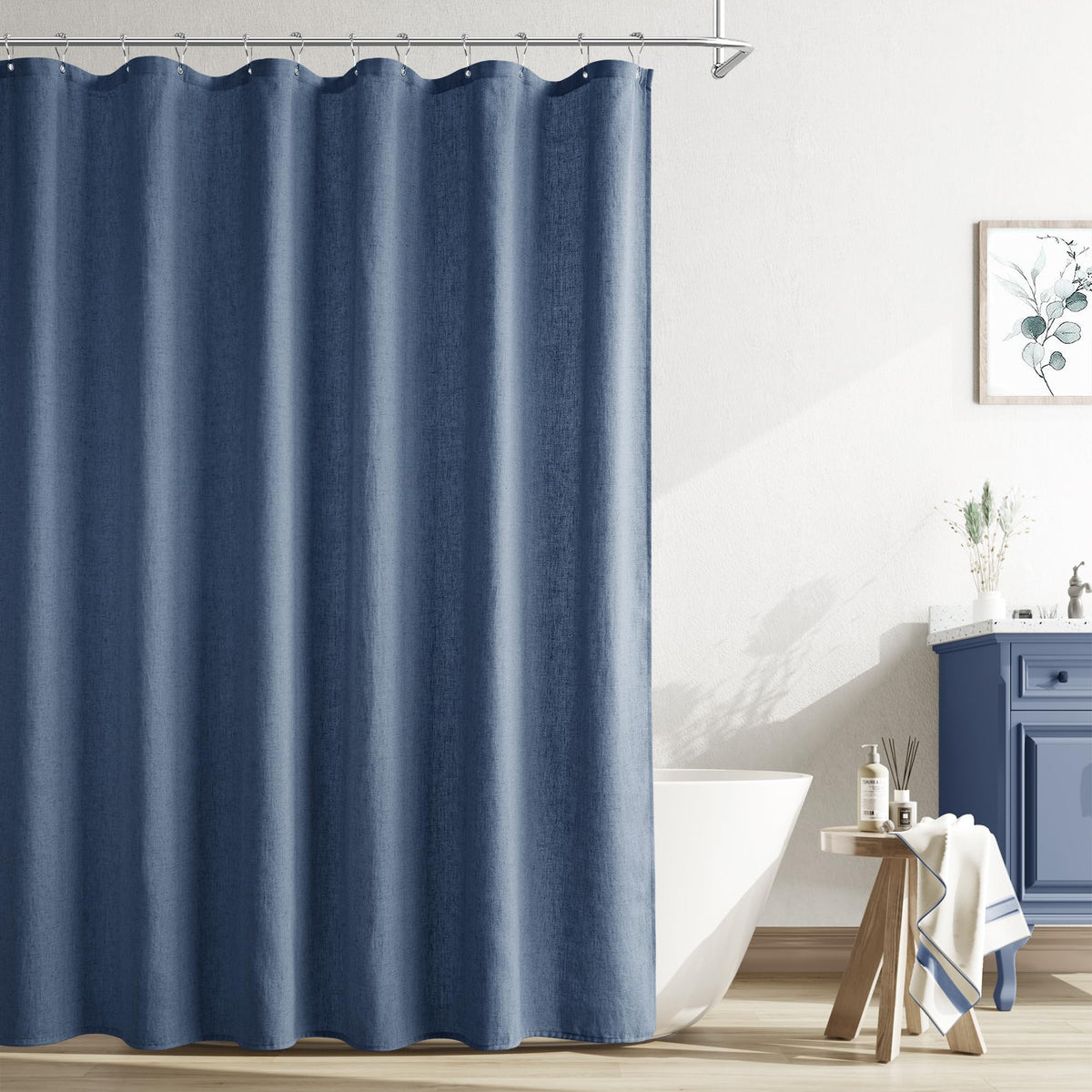 Naturoom Linen Shower Curtain 72 Inch Long for Bathroom Beige 1 Panel