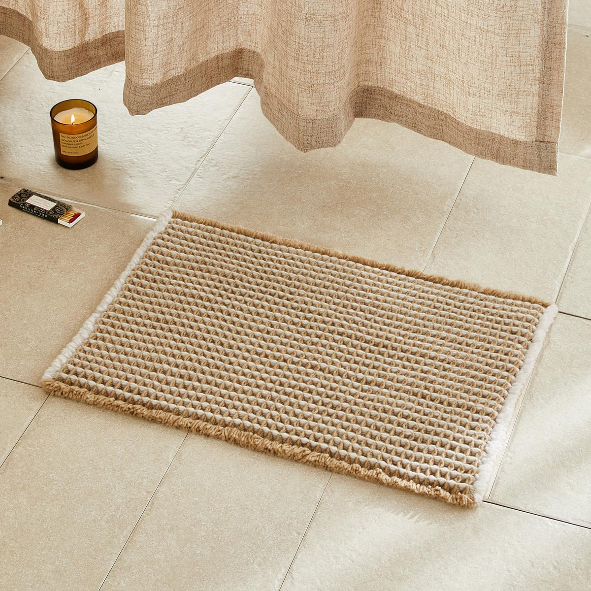 TYUU Waffle Bath Mat, Boho Bathroom Rugs Non Slip Washable, 30x20 Khaki