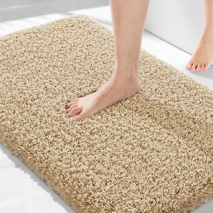 Yimobra Bathroom Rugs Non Slip Washable, Ultra Soft and Water Absorbent Bath Mats, Fluffy Shower Mat Outside, Plush Matts for Bathroom Floor/Sink, 24X17, Home Decor Accessories, Light Gray and White