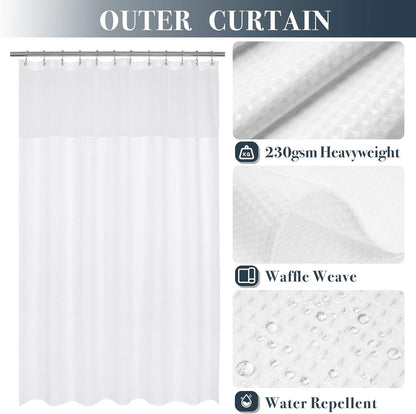 N&Y HOME Waffle Weave Shower Curtain with Snap-in Liner Set White, 71x72