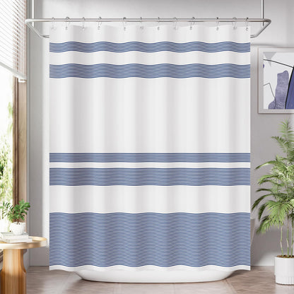 AmazerBath Shower Curtain, Washable Cloth Black Shower Curtain Sets with 12 Shower Curtain Hooks, Fabric Rustic Black and White Striped Curtain, Farmhouse Bathroom Curtains, 72x72 Inches