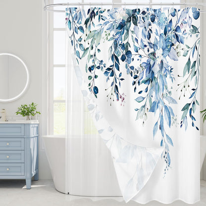Gibelle 3 in 1 Shower Curtain Set, Grey Eucalyptus Curtain 72x72