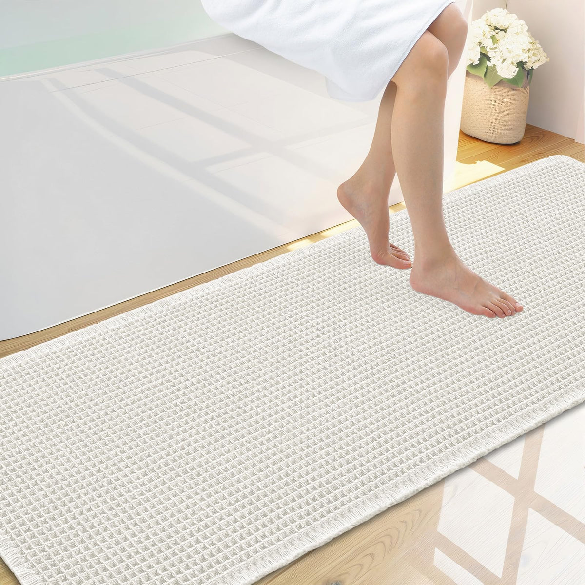 Smiry Waffle Bath Mat 30X20, Extra Soft Absorbent Bathroom Rugs, Brown