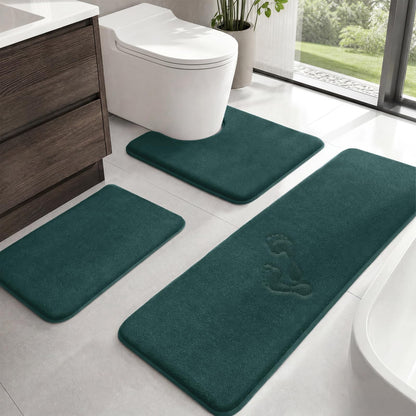 HUXMEYSON Bathroom Rugs Sets 3 Piece, Non-Slip & Quick Dry Bath Mat Set, Ultra Soft Velvet Bath Rugs for Bathroom, Toilet and Shower Floor, Grey