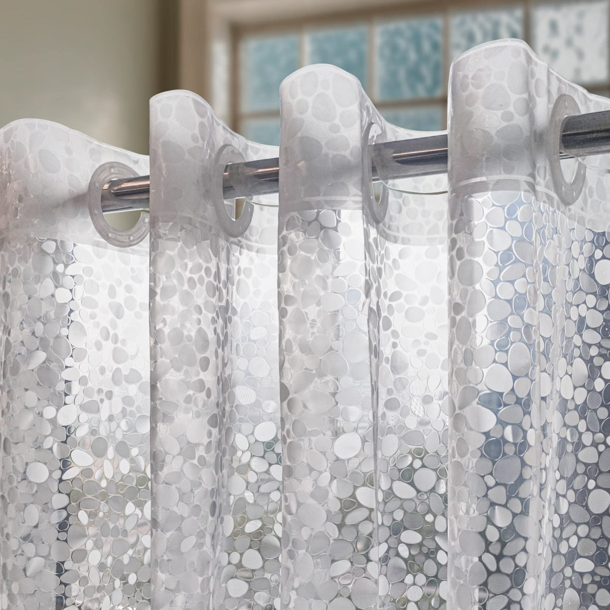No Hook Shower Curtain or Liner, Standard Size 71 x 74, Pebble