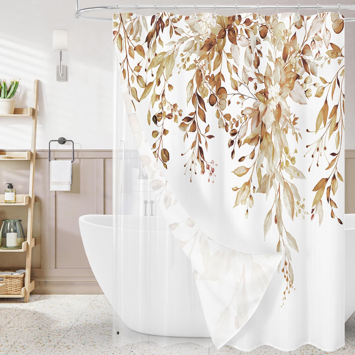 Gibelle 3 in 1 Shower Curtain Set, Grey Eucalyptus Curtain 72x72