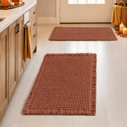 MIULEE Set of 2 Waffle Bathroom Rugs Boho Bath Mat Brown 18x30 Inch