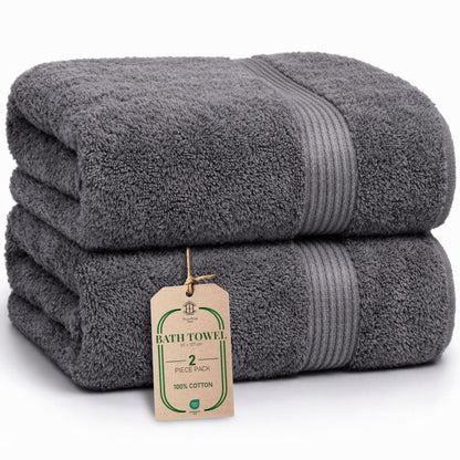 Luxe 2-Piece Bath Towel Set – Large Soft Cotton Towels, Absorbent, Durable & Skin-Friendly, Machine Washable, 27 x 54 in (Sand)