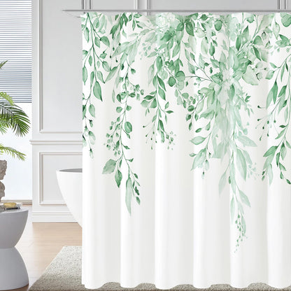 Gibelle Grey Eucalyptus Shower Curtain, Watercolor Floral Print, 72x72