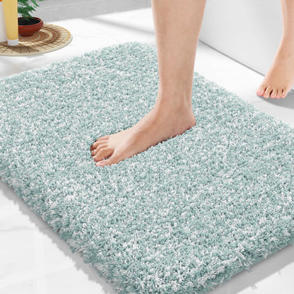 Yimobra Bathroom Rugs Non Slip Washable, Ultra Soft and Water Absorbent Bath Mats, Fluffy Shower Mat Outside, Plush Matts for Bathroom Floor/Sink, 24X17, Home Decor Accessories, Light Gray and White