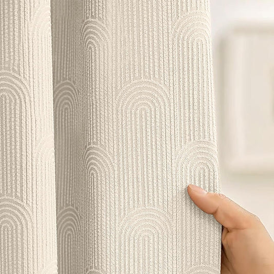 Beige Boho Cotton Shower Curtain Arch,72" W x 72" L