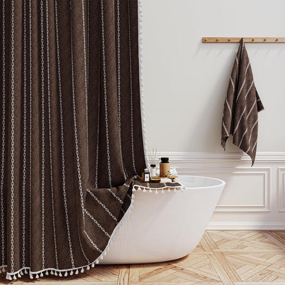 BTTN Cream Boho Farmhouse Linen Heavy Duty Shower Curtain Set, 72x72, Beige