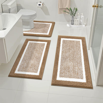 Pauwer Bathroom Rugs 3 Piece Set, Non Slip Washable Bath Mat, Dark Grey