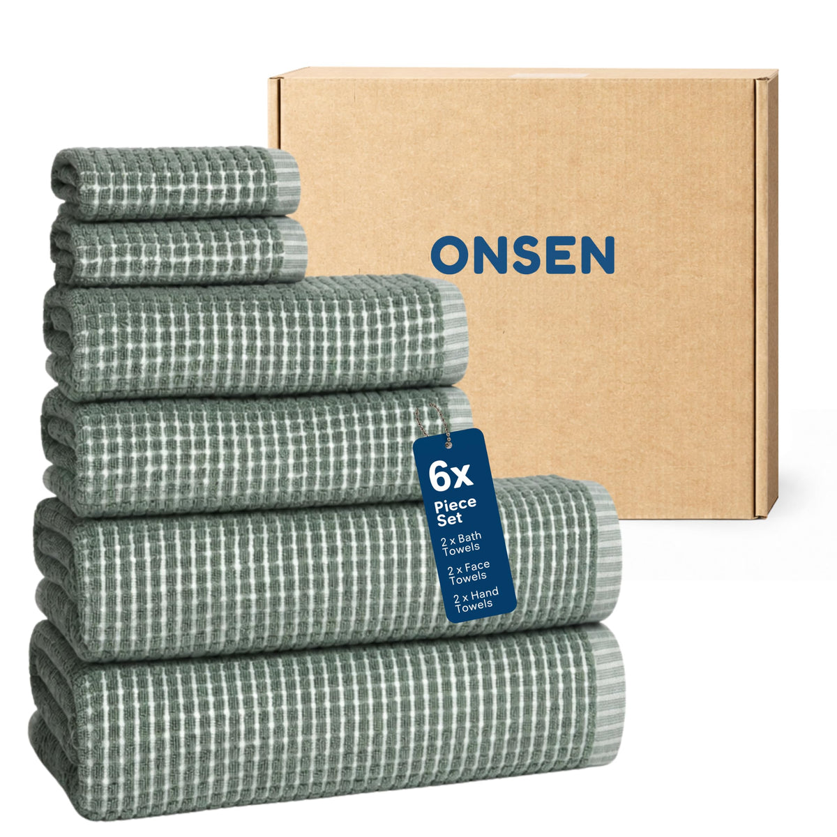 ONSEN Sculpted Terry Bath Towels, 100% American Cotton, Quick Dry Lint Free, Lightweight Absorbent Bath Towel Set with Hanging Loop, 28x55 in (Grey Fog, 2X Bath Towel)