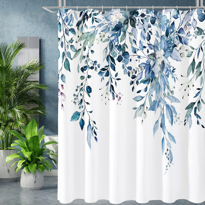 Gibelle Grey Eucalyptus Shower Curtain, Watercolor Floral Print, 72x72