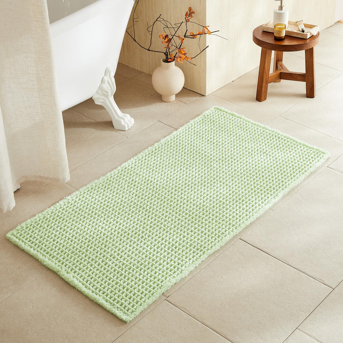 TYUU Waffle Bath Mat, Boho Bathroom Rugs Non Slip Washable, 30x20 Khaki
