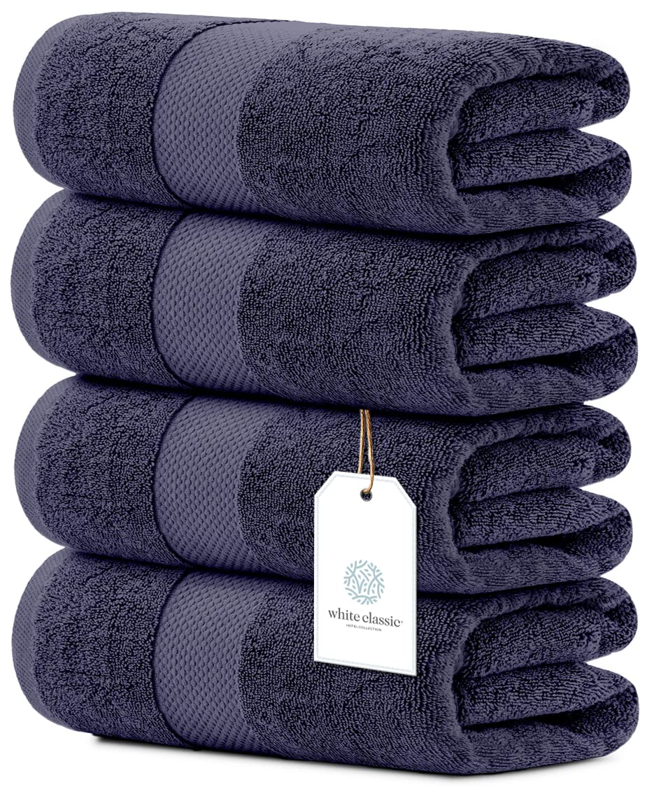 White Classic Luxury Dolphin Gray Bath Towels 4 Pack, 27x54, Turkish Cotton