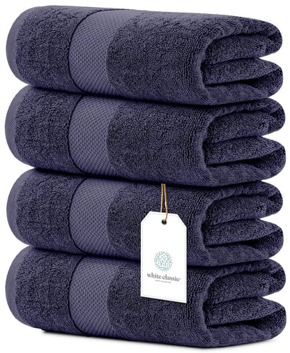 White Classic Luxury Dolphin Gray Bath Towels 4 Pack, 27x54, Turkish Cotton